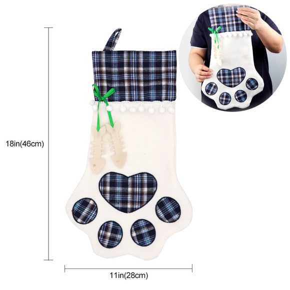 Plaid Cat Pet Christmas Dog Paw Stocking Socks Xmas Tree Hanging Ornaments Gift - Picture 2 of 9